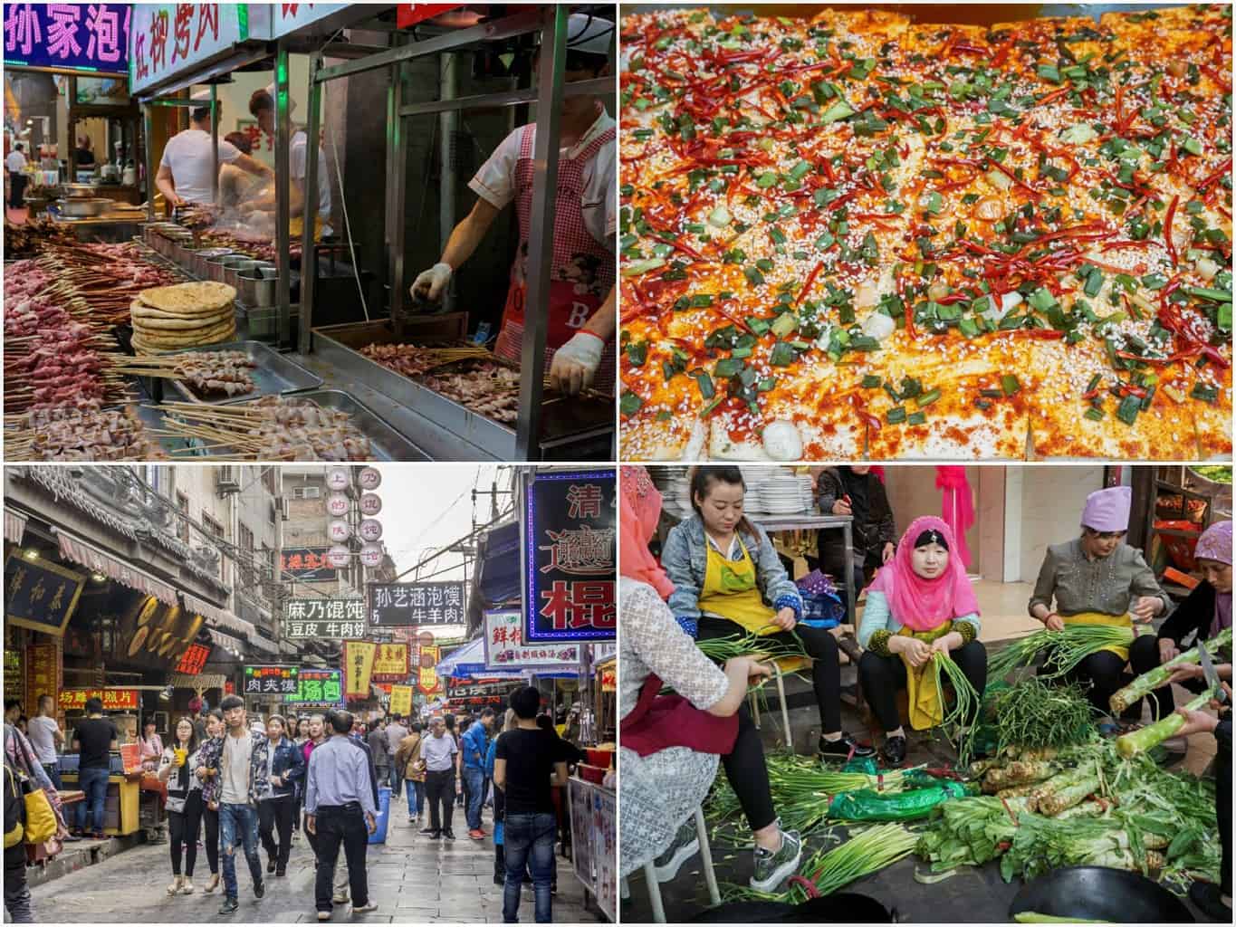 image collage of scenes from Xi'an's Muslim quarter in China