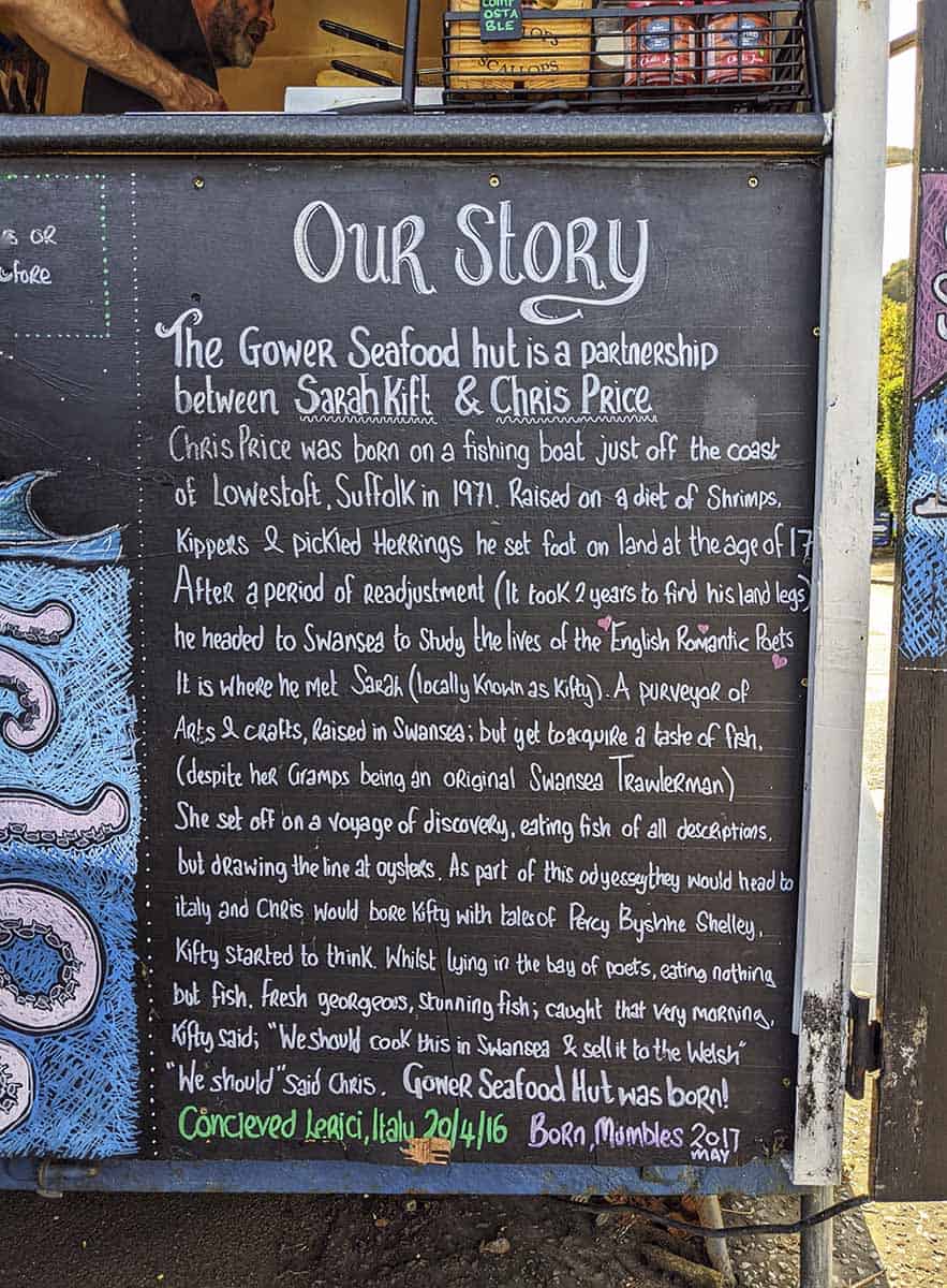 A blackboard titled 'Our Story' with lots of chalk writing underneath